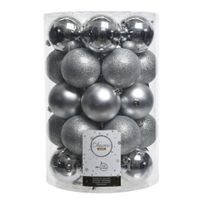 Decoris Kerstballen - 34x st - zilver - kunststof - kerstversiering