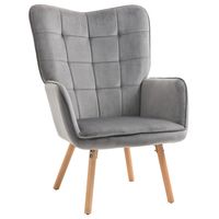HOMCOM bureaustoel gestoffeerde stoel fauteuil met rugleuning armleuningen Fluweelzacht polyesterschuim beukenhout grijs + naturel 71 x 68 x 101 cm