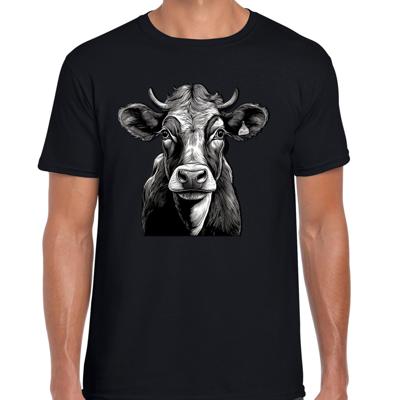Cadeau T-shirt heren - boerderijdieren liefhebber - zwart - koe