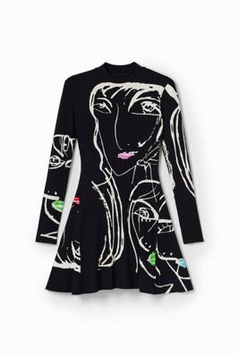 Korte skaterjurk met gezichten - BLACK - XL