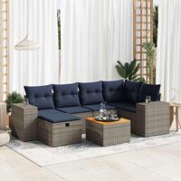 7-delige Loungeset met kussens poly rattan grijs