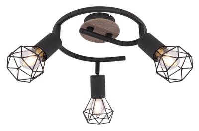 Globo PlafondlampXara I zwart met hout 3-lichts Ø 23cm - 54802S-3H