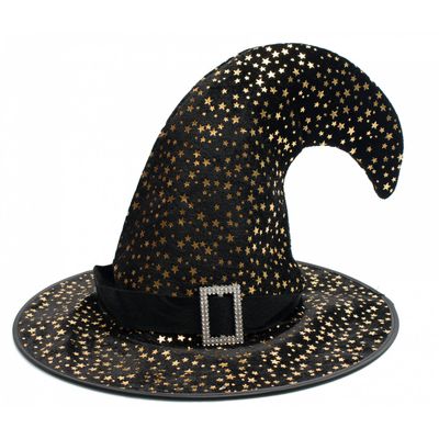Partychimp Punthoed Witch Stars Polyester Zwart/goud One-size Partychimp Punthoed Witch Stars Polyester Zwart/goud One-size