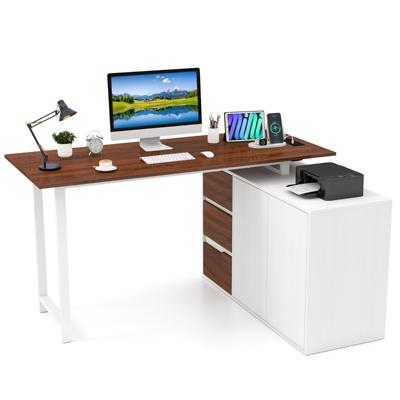 L-vormige Bureau met Archiefkast & Stopcontact 138 cm Omkeerbare Hoekcomputerbureau Bruin