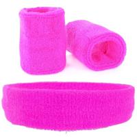 Zweetbandjes set neon roze - pols en hoofd - voor volwassenen - 3x stuks