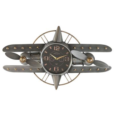 Muurklok Home ESPRIT Gouden Zilverkleurig Metaal Vliegtuig Vintage 77,5 x 15 x 46 cm