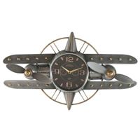 Muurklok Home ESPRIT Gouden Zilverkleurig Metaal Vliegtuig Vintage 77,5 x 15 x 46 cm