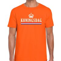 Oranje Koningsdag met vlag en kroontje t-shirt voor heren - thumbnail