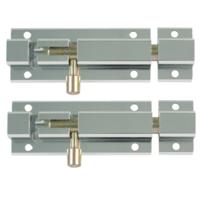 AMIG schuifslot/plaatgrendel - 2x - aluminium - 10cm - zilver - incl schroeven - deur - raam