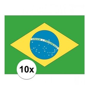 10x stuks Stickertjes van vlag van Brazilie   -