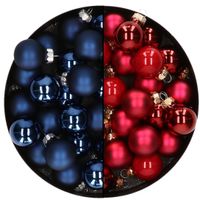 Mini kerstballen - 48x st - donkerblauw en rood - 2,5 cm - glas - thumbnail