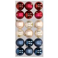 18x stuks kunststof kerstballen mix van donkerblauw, champagne en donkerrood 8 cm - Kerstbal