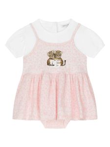 Dolce & Gabbana Kids robe superposée à logo imprimé - Rose