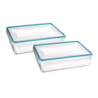 5Five Vershoudbakje met deksel - 2x - kunststof - luchtdicht - 25 x 18 x 7 cm - 2200 ml