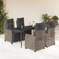 5-delige Tuinset met kussens poly rattan grijs