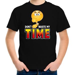 Funny emoticon t-shirt dont waste my time zwart voor kids