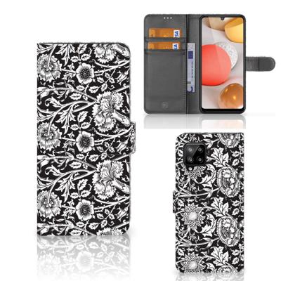 Samsung Galaxy A42 5G Hoesje Black Flowers Samsung Galaxy A42 5G Hoesje Black Flowers