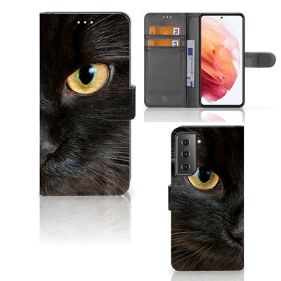 Samsung Galaxy S21 | Telefoonhoesje | Met pasjeshouder | Zwarte Kat