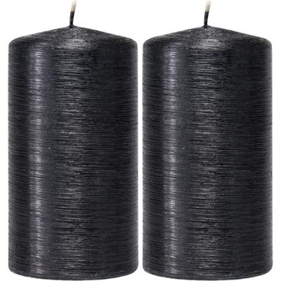 Cilinderkaars/stompkaars - 2x - zwart - 7 x 13 cm - 25 branduren - sfeerkaarsen - kaarsen