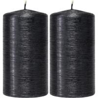 Cilinderkaars/stompkaars - 2x - zwart - 7 x 13 cm - 25 branduren - sfeerkaarsen - kaarsen