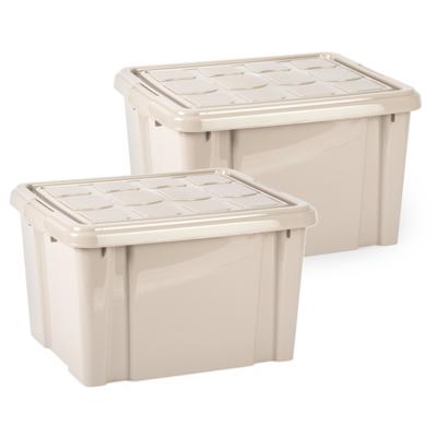 Multi Storage Opslagbox met deksel - 2x - beige - 25 liter - 42 x 25 x 30 cm - kunststof