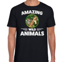 T-shirt giraffen amazing wild animals / dieren zwart voor heren