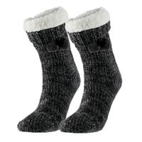 Apollo Huissloffen - kinderen - gebreid - slofsokken - antraciet - one size maat 36/41 - fleece