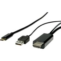 ROLINE USB type C - HDMI + USB A adapterkabel, M/M, 1 m