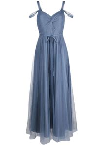 Marchesa Notte robe longue en tulle Jesi à épaules dénudées - Bleu