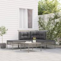 5-delige Loungeset met kussens poly rattan grijs