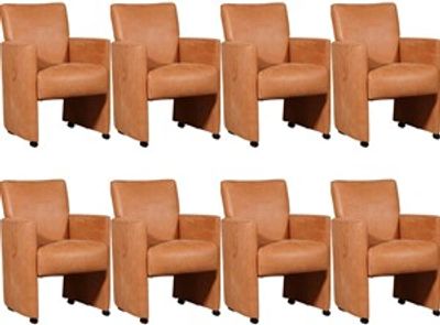 Set van 8 Oranje leren moderne eetkamerfauteuils Elegant - Kenia Leer Rost (oranje leer)