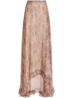ETRO jupe longue en soie à imprimé palmier - Rose
