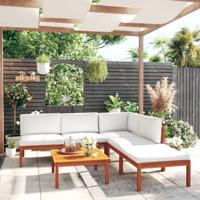 6-delige Loungeset met kussens massief acaciahout crèmekleurig