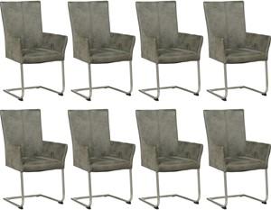 Set van 8 Donkergrijze leren industriële eetkamerstoelen Dry - poot rond rvs - Kenia Leer Antracite (donkergrijs leer)