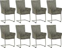 Set van 8 Donkergrijze leren industriële eetkamerstoelen Dry - poot rond rvs - Kenia Leer Antracite (donkergrijs leer)