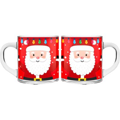Kerst mokken/bekers - 2 stuks - glas - 300 ml - kerstman - 11 cm