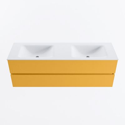 MONDIAZ VICA 150cm badmeubel onderkast Ocher 2 lades. Wastafel CLOUD dubbel 2 kraangaten, kleur Talc.
