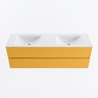 MONDIAZ VICA 150cm badmeubel onderkast Ocher 2 lades. Wastafel CLOUD dubbel 2 kraangaten, kleur Talc.