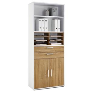 Boekenkast Calvia 222 cm hoog wit met oud eiken