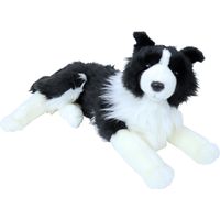 Grote pluche zwart/witte Border Collie hond liggend knuffel 53 cm speelgoed   -