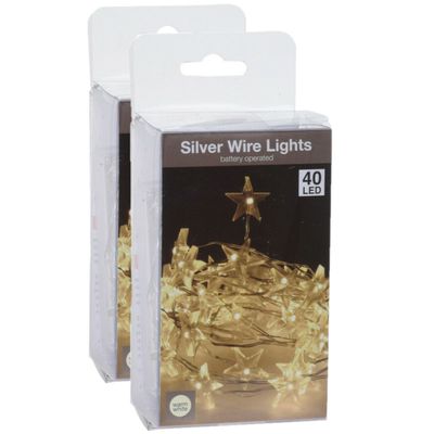 Draadverlichting sterren - 2 stuks - warm wit - 195 cm - batterijen