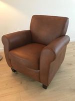 Leren fauteuil met houten poten - bruin leer - Echt leer, Klassiek, ontdek de vele Leersoorten en Kleuren bij ShopX