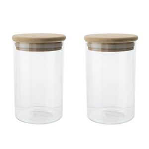 Set van 2x stuks voorraadpotten/bewaarpotten 500 ml glas met houten deksel