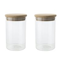 Set van 2x stuks voorraadpotten/bewaarpotten 500 ml glas met houten deksel