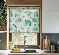 Honing turquoise patroon rolgordijn keuken