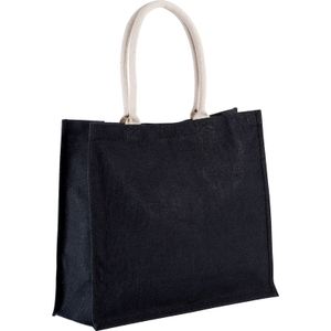 Jute zwarte shopper/boodschappen tas 42 cm