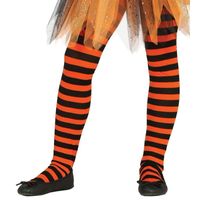 Feest/party gestreepte heksen panty maillot zwart/oranje voor meisjes   - - thumbnail
