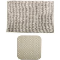 MSV Douche anti-slip mat en droogloop mat - Sevilla badkamer set - rubber/microvezel - beige - thumbnail