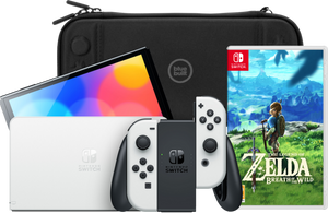 Nintendo Switch OLED Wit + Zelda: Breath of the Wild +  Bluebuilt Beschermhoes