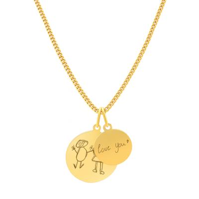 Kindertekening ketting met dubbele bedel - Stainless steel - Goud